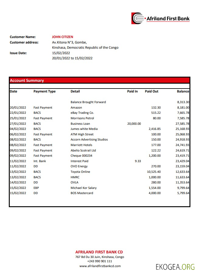 Déclaration de la Congo Afriland First Bank